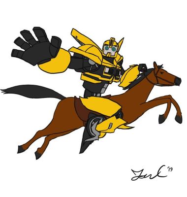 Bumblebee on a Horse by Jon Causith
A drawing for Jon's niece, combining two of her favorite things.  He says he might have had more trouble actually drawing the horse.  I admittedly tend to have trouble drawing them as well, haha.
