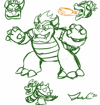 Bowser Practice by Jon Causith
Bowser's probably one of if not my favorite video game villains.  He's just so goofy.  And apparently a good dad, which honestly I love that they gave him that characteristic.
