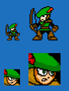 Bow Man Sprite Sample
Further progress is made!  Next up we have Bow Man.  That just leaves one left to do... and I really need to get off my tail and finalize his design o.o;
