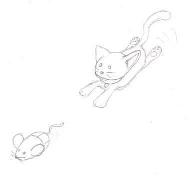 Chaser
Neko loves to play with her new mouse friend, Squeek.  Don't worry, she has no intent to hurt him.  Neko and Squeek (c) R. Mythril
