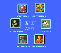 Mega Man 1 Navis by TPPR10
Here we have an interesting arrangement, the Mega Man 1 stage select, but with the Robot Masters replaced by their Navi counterparts!  Poor Cut Man, the only one of the original six RMs to not have his Navi counterpart in the first game.
