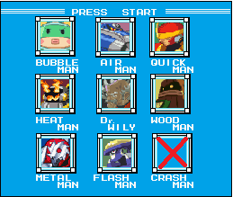 Mega Man 2 Navis by TPPR10
Here we have the Navi select for MM2.  Unfortunately, with no CrashMan.EXE, that space had to remain blank.
