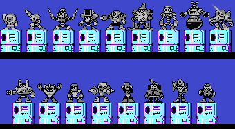 Robot Master 8 Bit Favorites by Duskool
A collection seemingly of Duskool's favorite Robot Masters.  I can't say I'm sure who the last six are, maybe from fan games?
