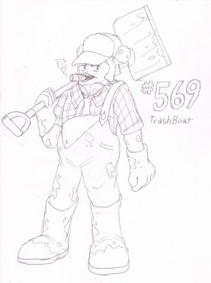 569 - TrashBoat
TrashBoat the Garbodor is a barge captain, taking care of most of the garbage in the city.  While it may not be the most enviable job, he takes pride in it to the point where he just started answering to the name TrashBoat.  He tends to be a bit gruff, but is a very hard worker.
