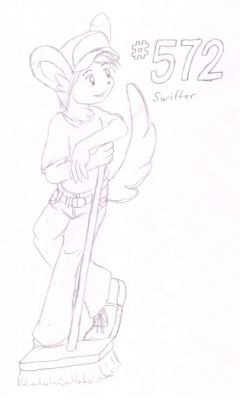 572 - Swiffer
Swiffer the Minccino is quite a cheerful sort, very much the "whistle while you work" type.  He works as a janitor in an office building, where his friendly personality makes him fairly popular amongst the staff.  Quite the charmer, he tends to playfully flirt with the female employees.

