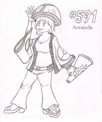 591 - Portabella
Making a morphic Amoonguss was only made somewhat easier by the fact that I already had a personality in mind.  The fact that Amoonguss has so many PokeBall designs on it made me think of one as a Japanese souvenir stand attendant, sort of like Tamako from Megaman Battle Network 3.  And thus, here she is, ready to sell Pokemon merchandise.
