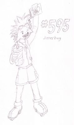 595 - Jitterbug
A young and hyper Joltik, to the best of his friends' knowledge, Jitterbug's diet consists entirely of candy, cookies, soda, energy drinks, and chocolate covered espresso beans.  He's become a decent professional gamer, his energized reflexes letting him react quickly to things.  He idolizes a group of Rotom gamers, Team P0LT3R
