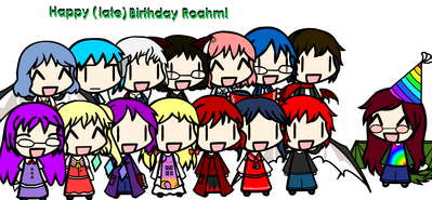 Gathering for Roahm's Birthday by DelralionV2
It seems Delralion's various fictional pairings wanted to wish me a happy birthday.  Thank you kindly!
