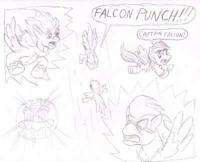 PONY PUNCH
So for those not in the know, there's an F-Zero anime, which involves a super over-the-top Falcon Punch scene at the end.  And thus, Kit wanted a Pony version.
