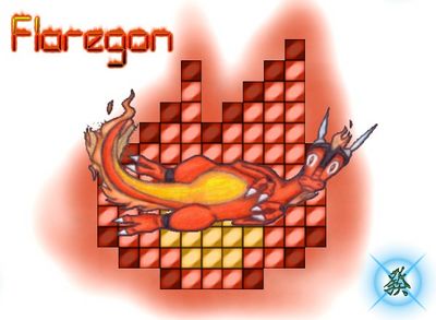 Flaregon
Flaregon is a draconic netlife.  True to his name, he uses fire in his various abilities.  While he can talk, he generally acts like a playful dog.  Flaregon (c) C. Hersey

