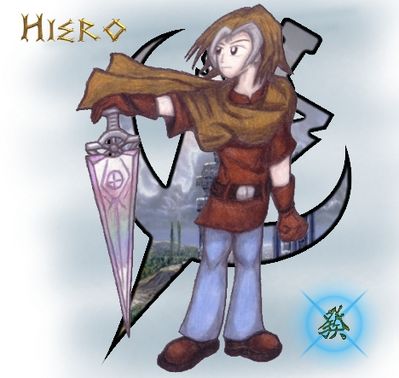 Hiero
A noble hero, Hiero is skilled at the use of his large, triangular sword.  An accident during an adventure led to his having shapeshifting abilities.  Hiero (c) C. Hersey
