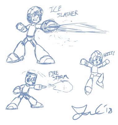 Ice Slasher & Fire Storm by Jon Causith
A couple more MM1 weapons in MM11 style.  If we get more Classic games, I kinda hope this sticks around, I like the variance it gives.
