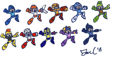 Mega Man 1 Weapons in 11 Style by Jon Causith
A full set of the MM1 weapons done with 11's technique of adding attributes of the Robot Master he got them from.  Also includes a Hyper Bomb recolor to go with Jon's alt color for Bomb Man.
