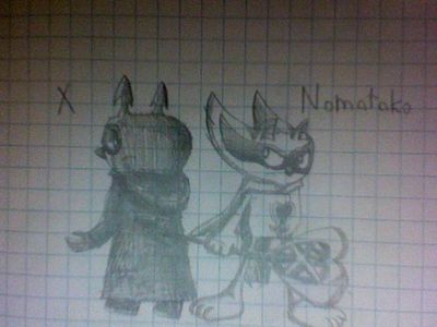 Nomatako and X by GeorgeTheRaccoon
Here we have Nomatako and X, evidently the Heartless and Nobody form of Sogamoto.

