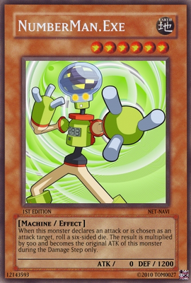 NumberMan EXE Card by Tom0027
Here we have a card for NumberMan.EXE.  Fittingly enough, it makes use of rolling dice to attack.
