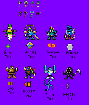 Robot Masters by lexicon08
Quite a nice selection of Robot Masters shown here.  I think Guru Man is an interesting design, and of course Shiny Man holds my interest.
