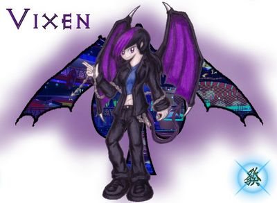 Vixen
A wild demon girl and Angel's sister.  Vixen loves the night life, and as such often goes clubbing.  She plays bass for a local band.  Vixen (c) C. Hersey
