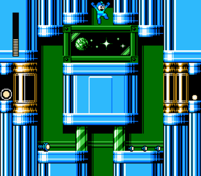 Fool Man New Stage Pt 2 by Hfbn2
Here we have more of a look at the new stage design for Fool Man.  The health items to the side makes me wonder if this is a maze, or perhaps if there's a "looping" gimmick, where going off one side of the screen moves you to the other side.
