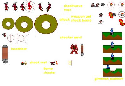 Shockwave Man Spritesheet by thesonicgalaxy
Here's a new Robot Master, Shockwave Man.  He seems to be based on radial explosions.
