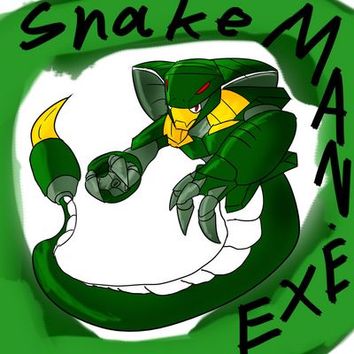 SnakeMan EXE by obelisk104
Here we have an alternate design for SnakeMan.EXE.  A rather interesting and intimidating look, this one.
