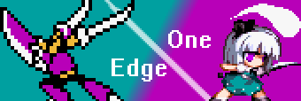 One Edge Banner by GandWatch
GandWatch made a nice series of banners detailing his various Robot Master and Touhou pairings.  Here we have the One Edge banner for Blade Man and Youmu.
