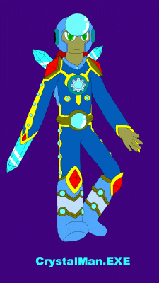 CrystalMan.EXE by Wason Liu
A possible design for a Navi counterpart for Crystal Man.  Pretty stylish looking, lots of nice, shiny blue crystals.
