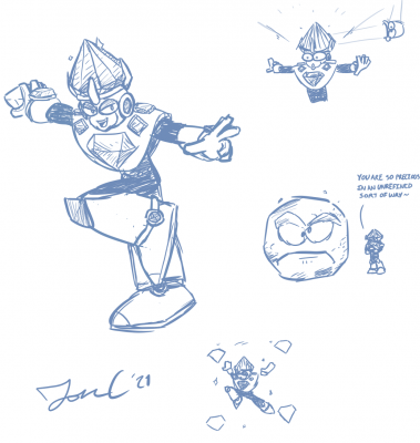 Jewel Man Sketch Page by Jon Causith
Jon did this one as a combination gift, knowing Jewel Man is my favorite MM9 Robot Master / favorite Robot Master overall, and part celebration as he was doing really well with Jewel Man's stage while he was playing MM9 himself.

