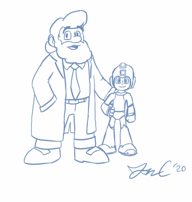 Father and Son by Jon Causith
A nice pose of Dr. Light and Mega Man.  It tends to be forgotten that Mega Man is actually fairly short, I forget how tall exactly.
