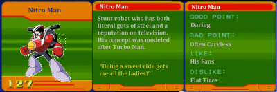 Nitro Man CD by Eddy64
Probably one of the craziest RMs of MM10 to fight on hard difficulty.  I was not expecting the amped up speed, haha.
