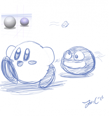 Kirby and Gooey Model Practice by Jon Causith
So Jon's been messing with ClipStudioPaint's drawing model feature, using 3D model figures for his sketches.  For a simple experiment, he tried working with Kirby and Gooey.
