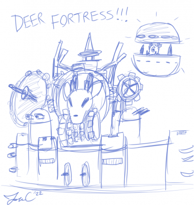 Deer Fortress by Jon Causith
Evidently Jon asked Siri to listen to Gear Fortress, aaaaand Siri misunderstood.  And so the resident rock band of Pink's Animal Crossing island gets a base of operations.
