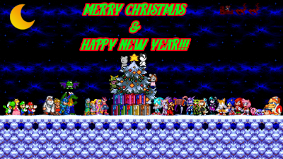 Happy Holidays by JokerTheHedgehog
A nice little holiday gathering of various characters.  Looks like I'm hanging out with the Mega Man crew, with my own themed Met!
