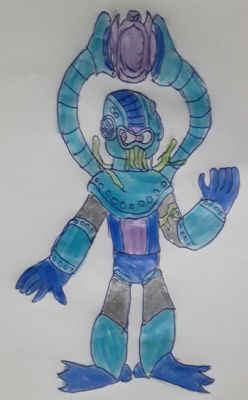 Abyss Man by Gabriel Dreemurr
A rendition of one of my custom RMs, Abyss Man!  He's a deep sea salvage bot that found some sunken ruins one day and... has seemed a bit off since.
