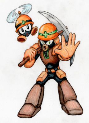 RMN-004 - Met Man
Originally made to work on road crews, Met Man showed talent for managing robot production lines.  He's now a factory foreman, producing the various bots that serve under Robot Masters.
