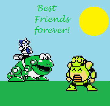BFF by Ace-heart
It looks like Toad Man has made a new friend!  Evidently Shadow Man has frogs to help in in the fighting games.
