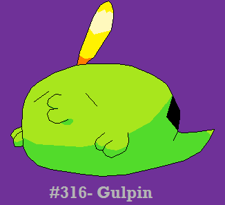 Gulpin by Dragoonknight717
Gulpin and Swalot kind of weirded me out for awhile after I saw them animated.  The whole GIANT MOUTH thing was... kinda weird.  But now I rather like these two, and in fact just recently trained a Swalot.
