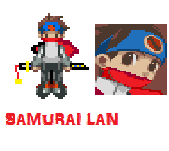 Samurai Lan by Drew
Due to Raoul's question of if Lan was maybe an Electopian samurai, Drew created this sprite edit, inspired by Strider Hiryu.
