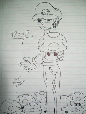 128 Up Anime Style by IrukaAoi
Now the only question is, is 128 up constnatly followed by 128 mushrooms in this form?  That seems... adorable somehow.
