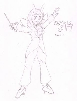 314 - Luciola
Luciola the Illumise is a well respected orchestra conductor, always seeming to know how to inspire the best out of the performers she leads.  She is flattered by the attentions of Photinus the Volbeat, waiting for him to get up the nerve to ask her out.
