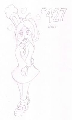 427 - Doki
Doki the Buneary is a young, romantically minded girl.  She is quite infatuated with her boyfriend, Nabi the Skitty, which can be a bit overwhelming to him at times.  Always cheerful, Doki has a way of finding the bright side of almost anything.
