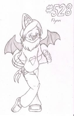528 - Flynn
Flynn, my Swoobat, was actually named after one of my characters, a rather bashful but romantic bat guy.  Much like training up a Swoobat, Flynn was an impulsive creation, as I had seen a picture of a cluster of Hounduran white bats, and I thought they were adorable.  As it turns out, that's the same kind of bat that Woobat was designed after.
