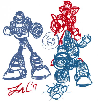 Boom Crew by Jon Causith
A randomizer for choosing some Robot Masters to draw was evidently in a highly explosive mood.
