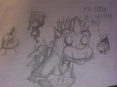 Chibi Bowserslave and Sakuya by GeorgeTheRaccoon
Here we have a chibi Bowserslave, along with Sakuya.  I'm not sure Travis Touchdown approves however.
