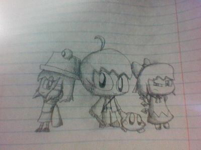 Chibi Neo, Cirno, and Suwako by GeorgeTheRaccoon
Here we have a chibi Neo, surrounded by some chibi Touhous!  Though Cirno doesn't exactly look pleased by the whole thing.  And can Waddle Dees get any more adorable?  Apparently so!
