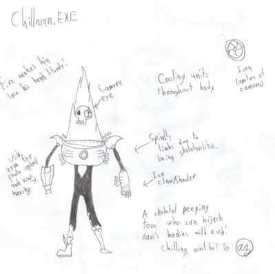 ChillMan EXE by LaZodiac
Quite a chilling interpretation, ohoho, this version of ChillMan EXE seems to portray him as a creepy, skeletal Navi who stalks others and can hijack them.
