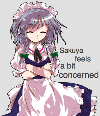 Sakuya Feels a Bit Concened by GeorgeTheRaccoon
Perhaps Remilia has come up with some sort of ridiculous plan.
