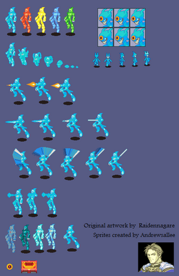 CrystalMan EXE Spritesheet by andrewsallee
A set of sprites for CrystalMan.EXE, as designed by RaidenNagare.  These seem quite professionally done, quite nice work, this.
