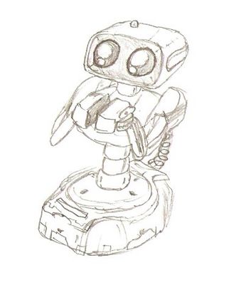 Incredibly Cute Robot
When ROB was announced for Super Smash Bros. Brawl, Kit and I both remarked on how adorable he was.  I was thus challenged to draw him as cutely as possible.  Behold the result!

