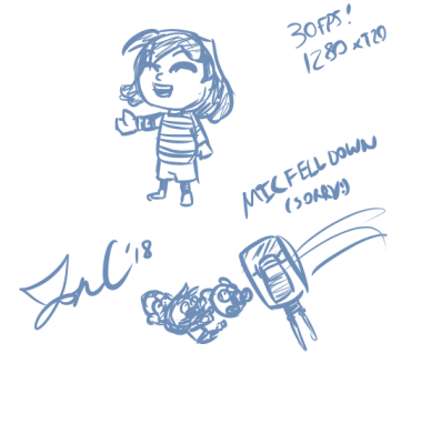 Frisk and the Fallen Mic by Jon Causith
While drawing Frisk for a stream, apparently Jon's mic fell.  Ah, the troubles with technical difficulties.

