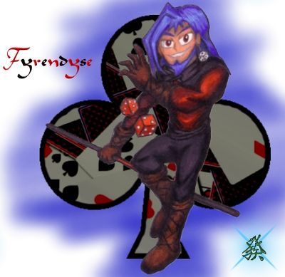 Fyrendyse
Gambler, rogue, and ex-thief, Fyrendyse is one to always cast his fate to fortune.  Seemingly possessive of good luck in great abundance, he always lands on his feet.  Fyrendyse (c) R. Mythril
